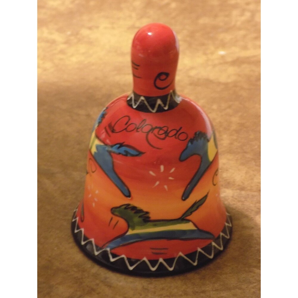 Native American Painted Red Ceramic Aztec Horses Colorado Bell